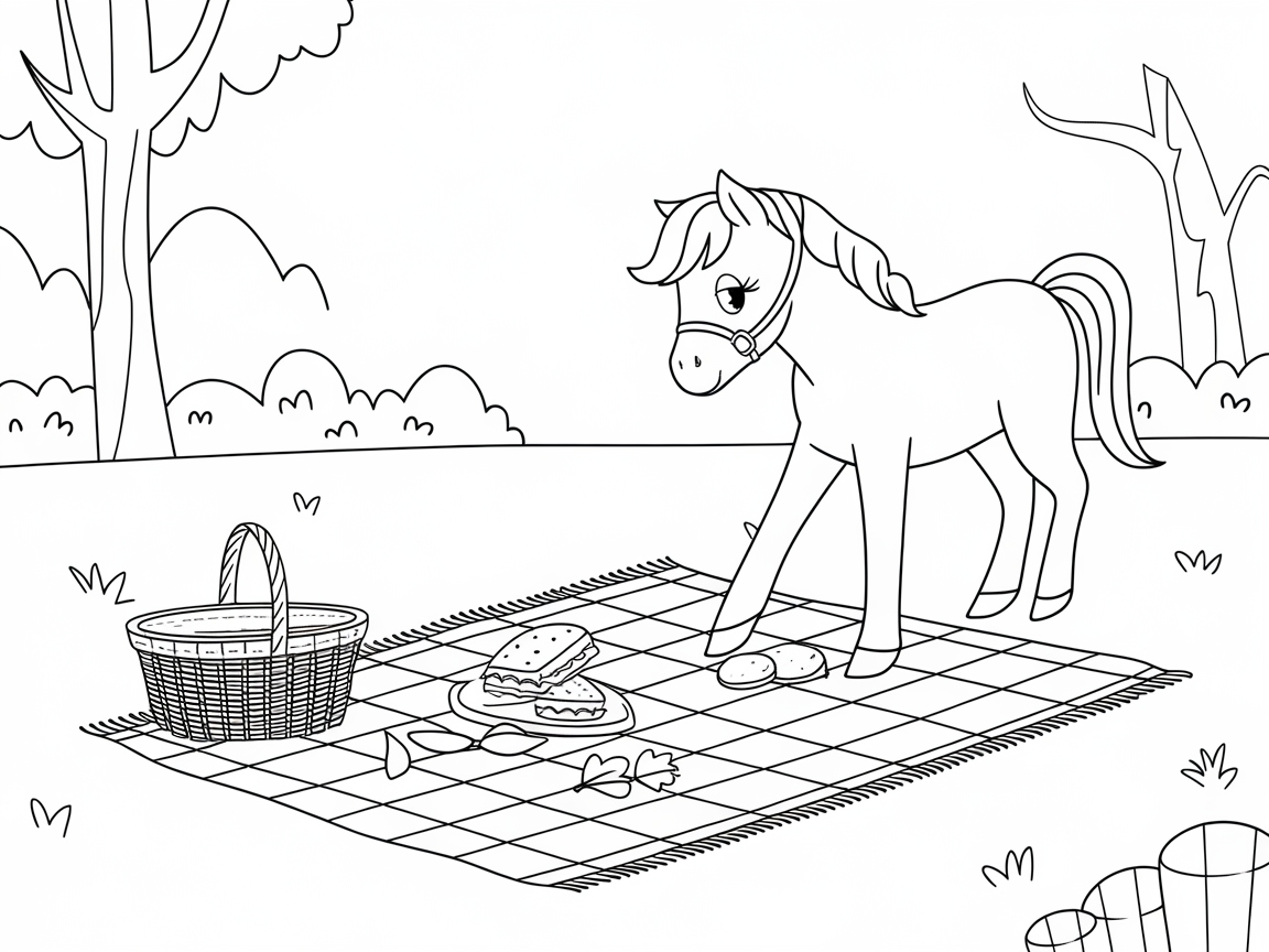Picnic Fun with a Curious Pony