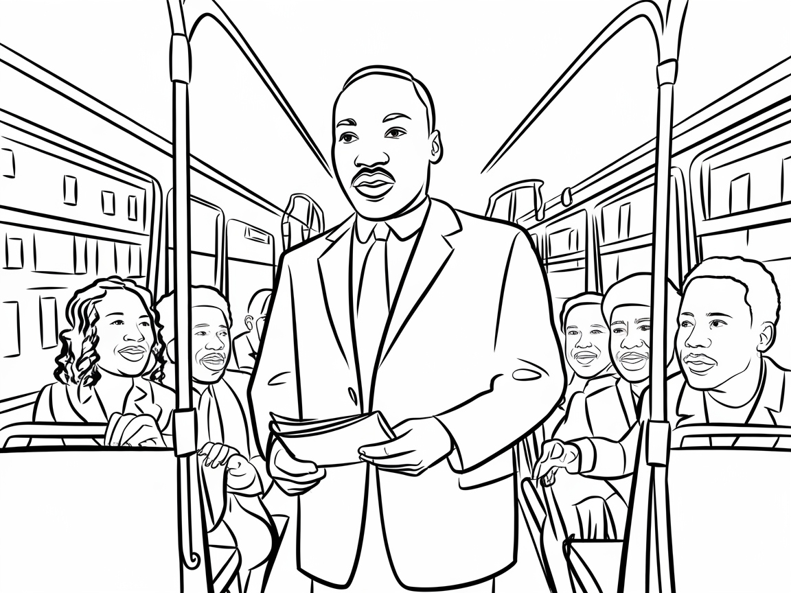 Color a Vintage Scene of Change on the Bus