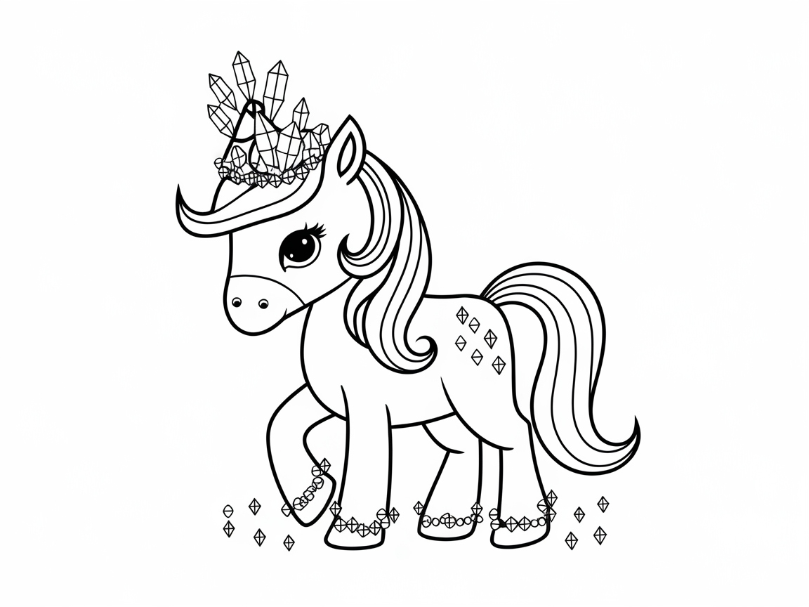 Adorable Crystal-Crowned Pony Coloring Page