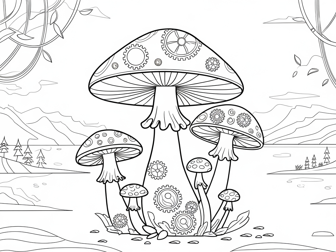 Steampunk Mushrooms in a Fantasy Landscape