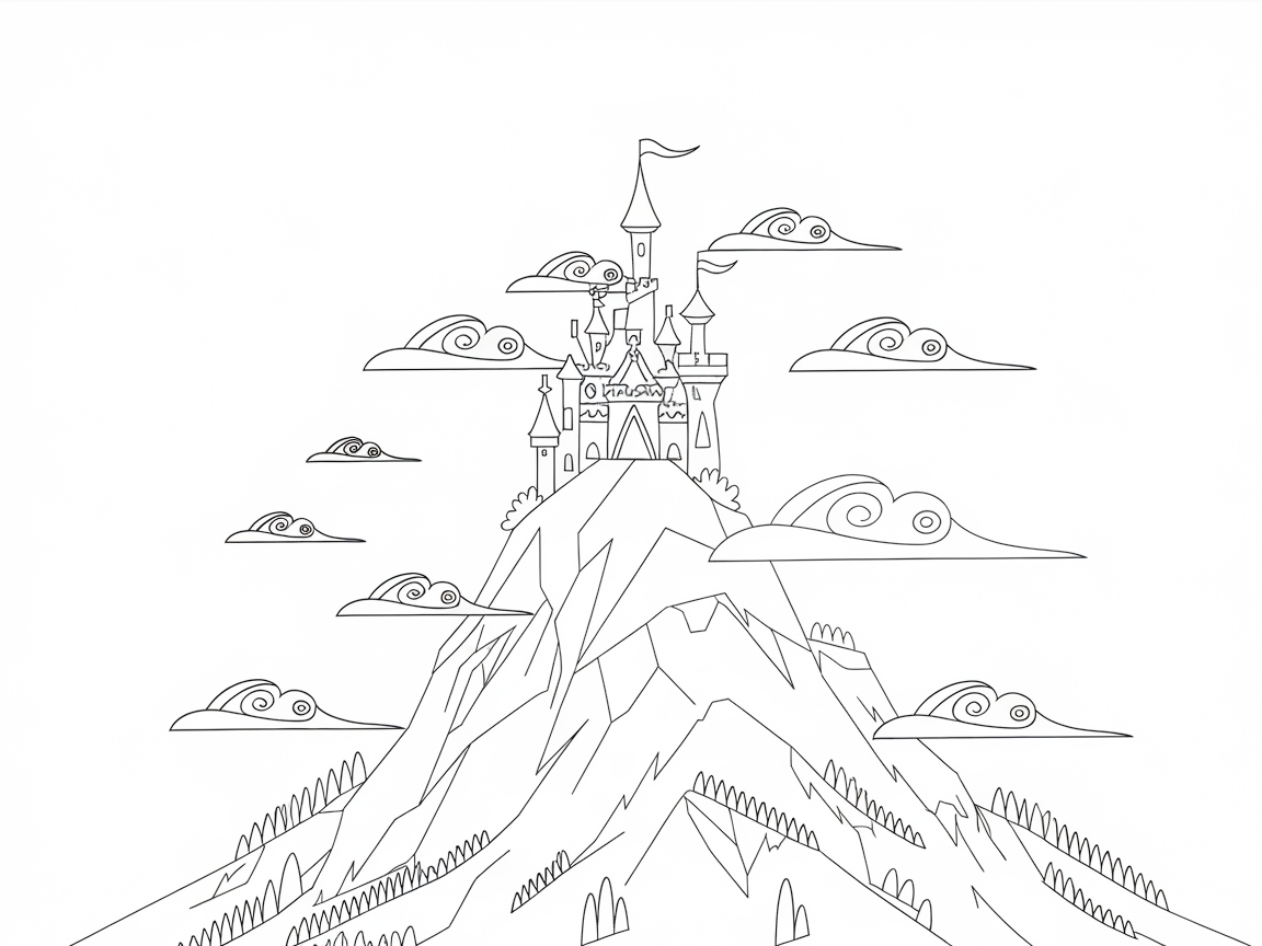 Whimsical Castle on a Cloud-Capped Mountain