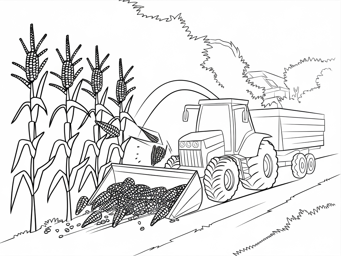 Harvest Time with a Busy Tractor Scene