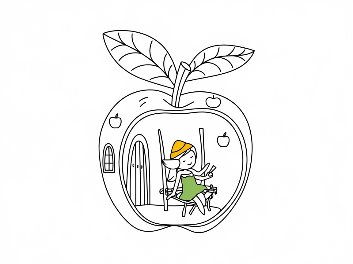 Whimsical Elf Snoozing in an Apple House