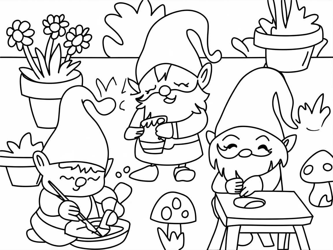 Garden Gnome Gathering Coloring Fun