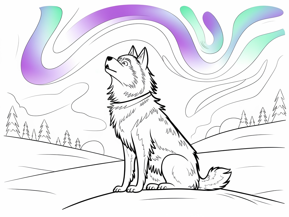 Husky Gazing at the Northern Lights