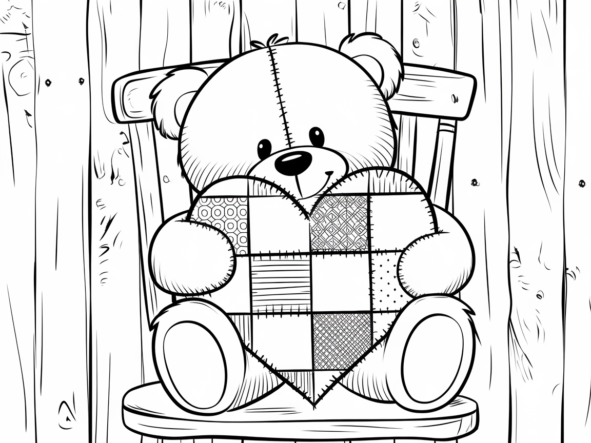 Cute Teddy Bear with Patchwork Heart
