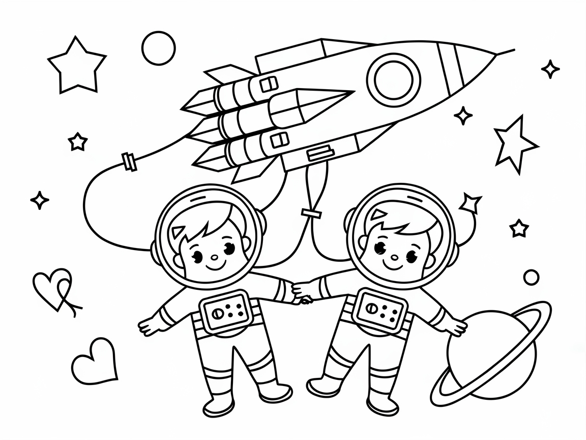 Adventurous Astronaut Pals in Space