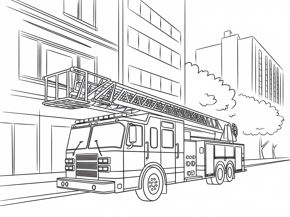 Color This Towering Fire Truck on City Duty