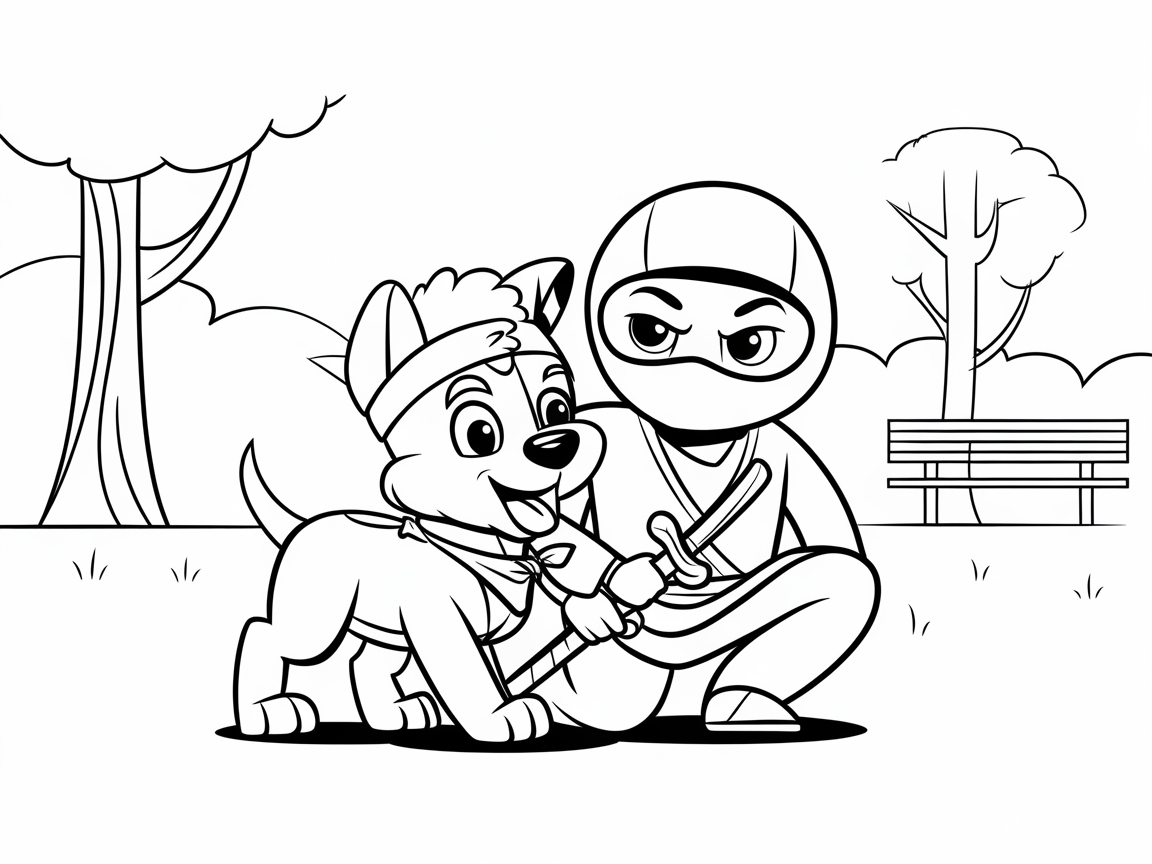 Playful Ninja Pup and Friend in the Park