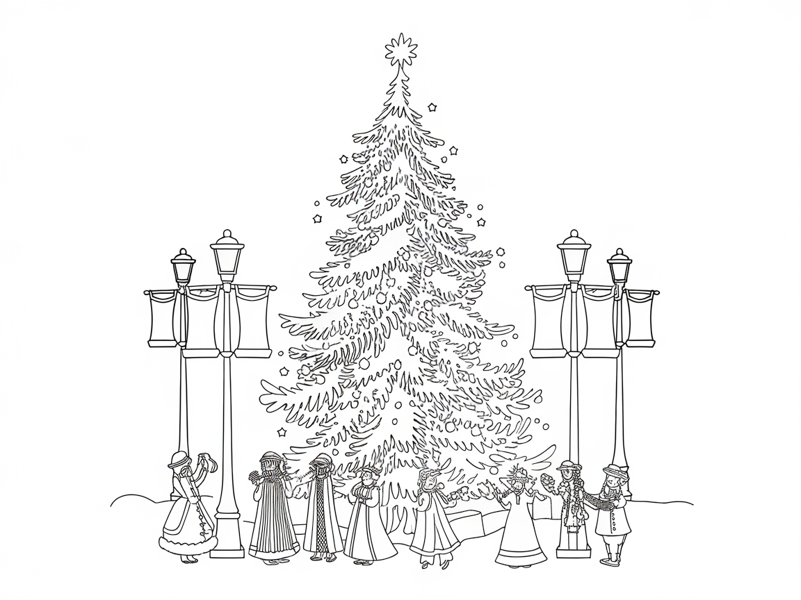 Festive Carolers Around the Christmas Tree