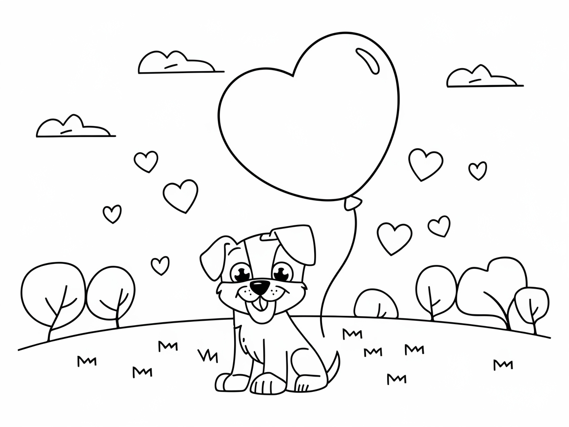 Adorable Puppy with Heart Balloon Scene