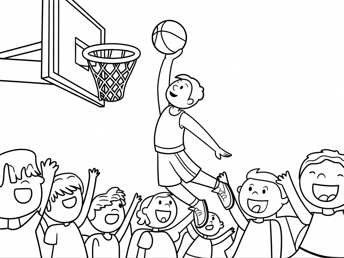 Slam Dunk Fun: Basketball Court Coloring Page