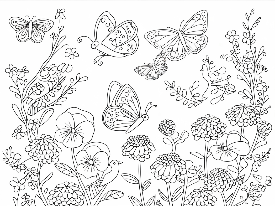 Color a Whimsical Butterfly Garden
