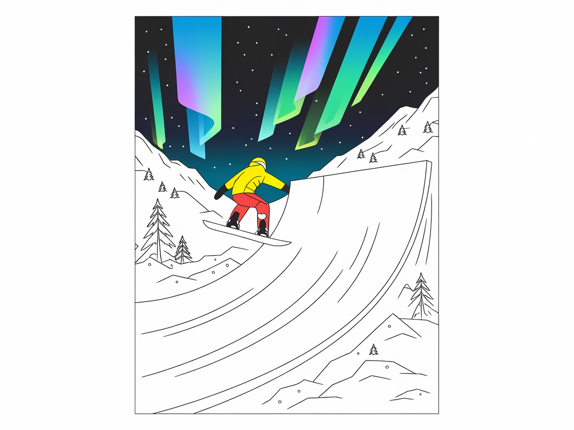 Catch the Thrill with This Snowboard Adventure Coloring Page