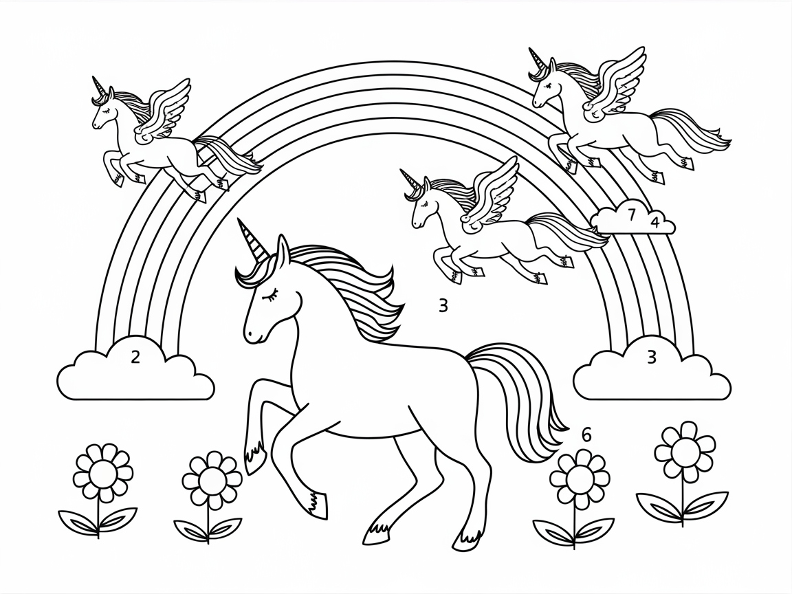 Discover Whimsy with This Unicorn Rainbow Coloring Page