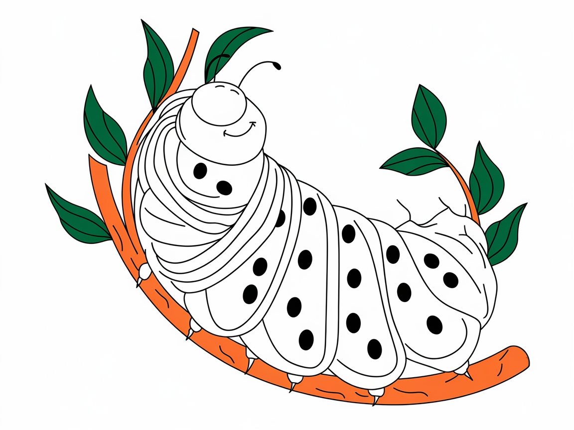 Cheerful Caterpillar on a Leafy Branch