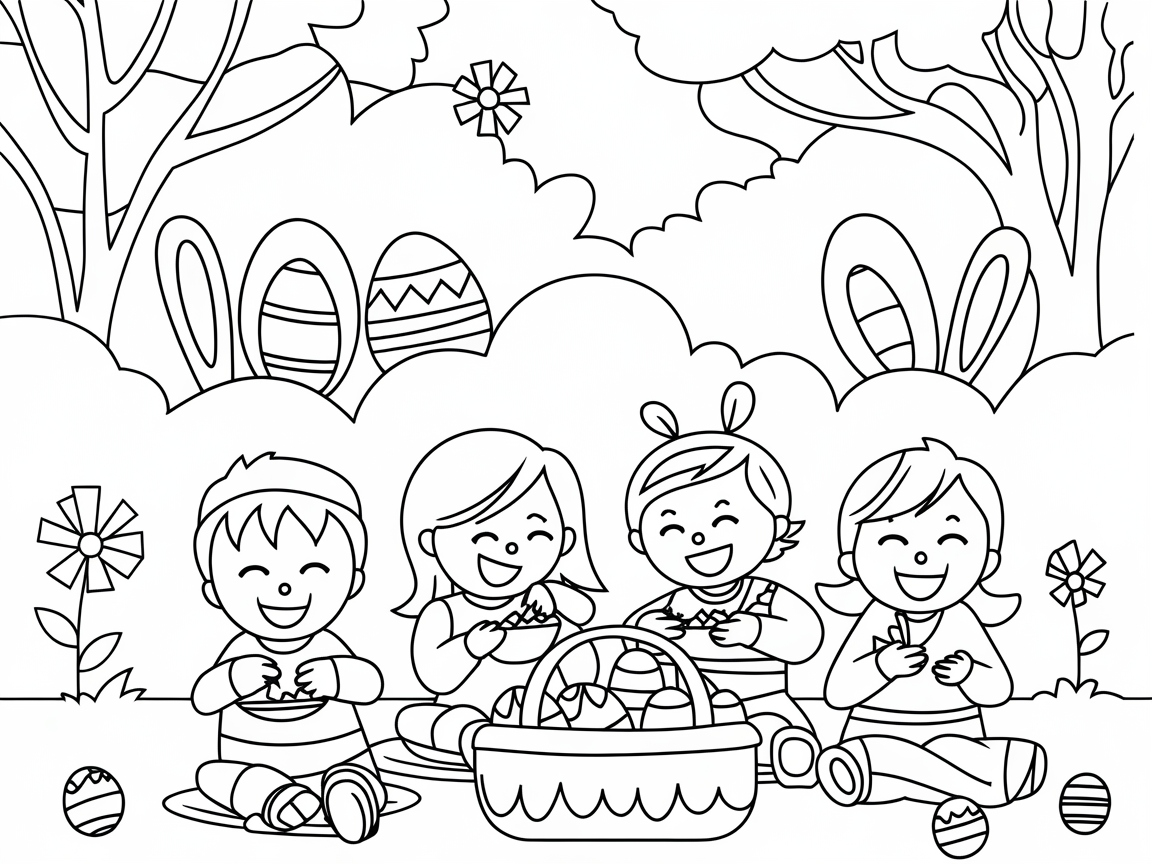 Easter Egg Picnic Coloring Page