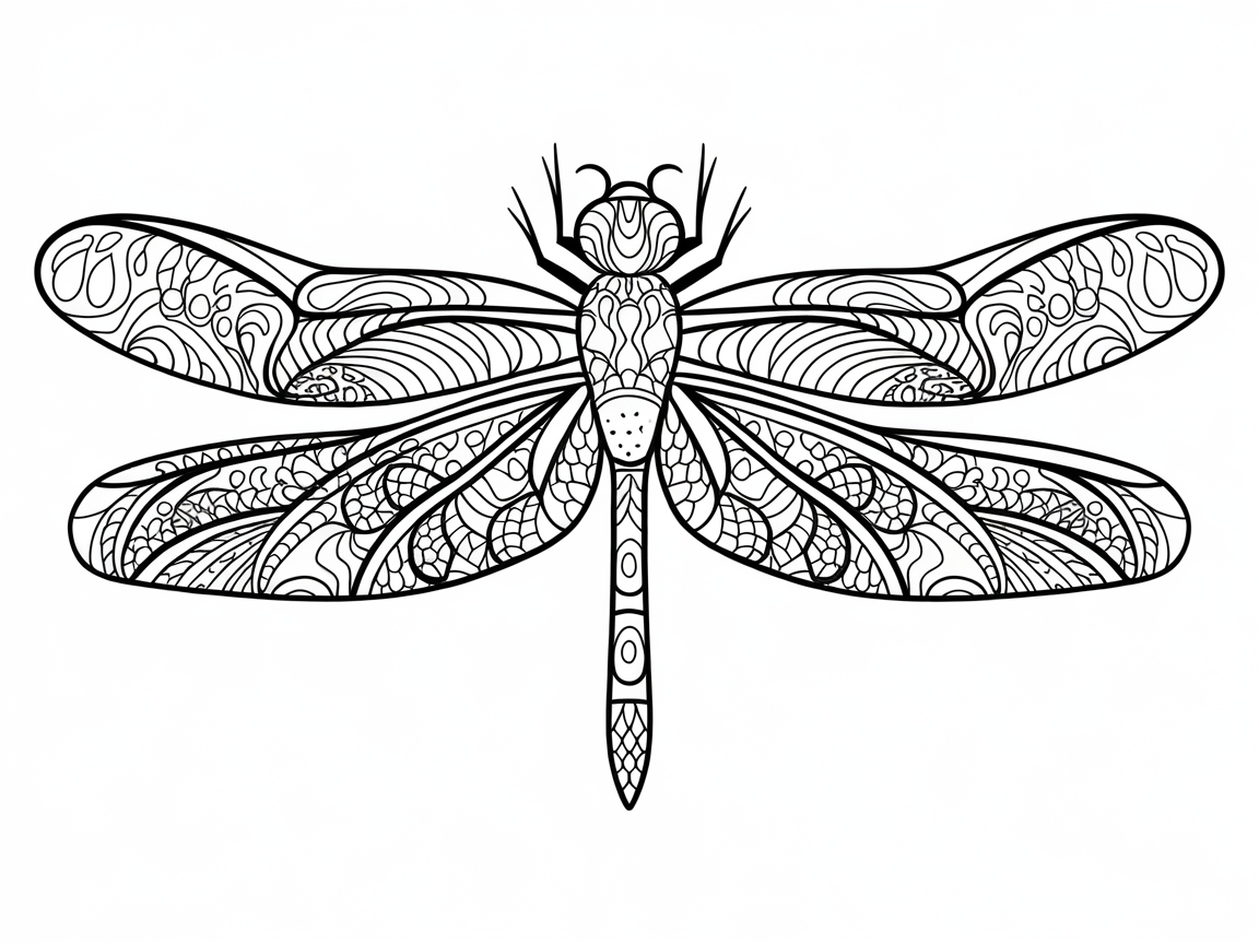 Intricate Dragonfly Design for Detailed Coloring