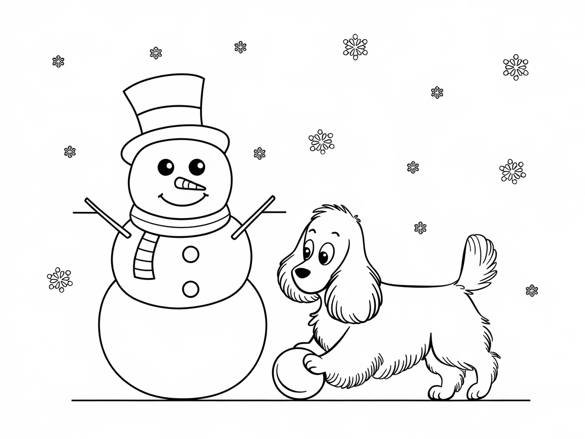 Winter Fun with a Cocker Spaniel and Snowman