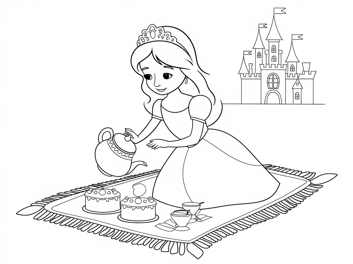 Charming Princess Picnic Coloring Page