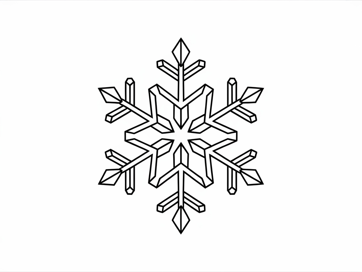 Geometric Crystal Snowflake Coloring Page