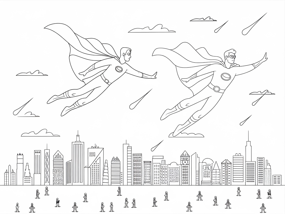 Soar With Superheroes Over the Cityscape