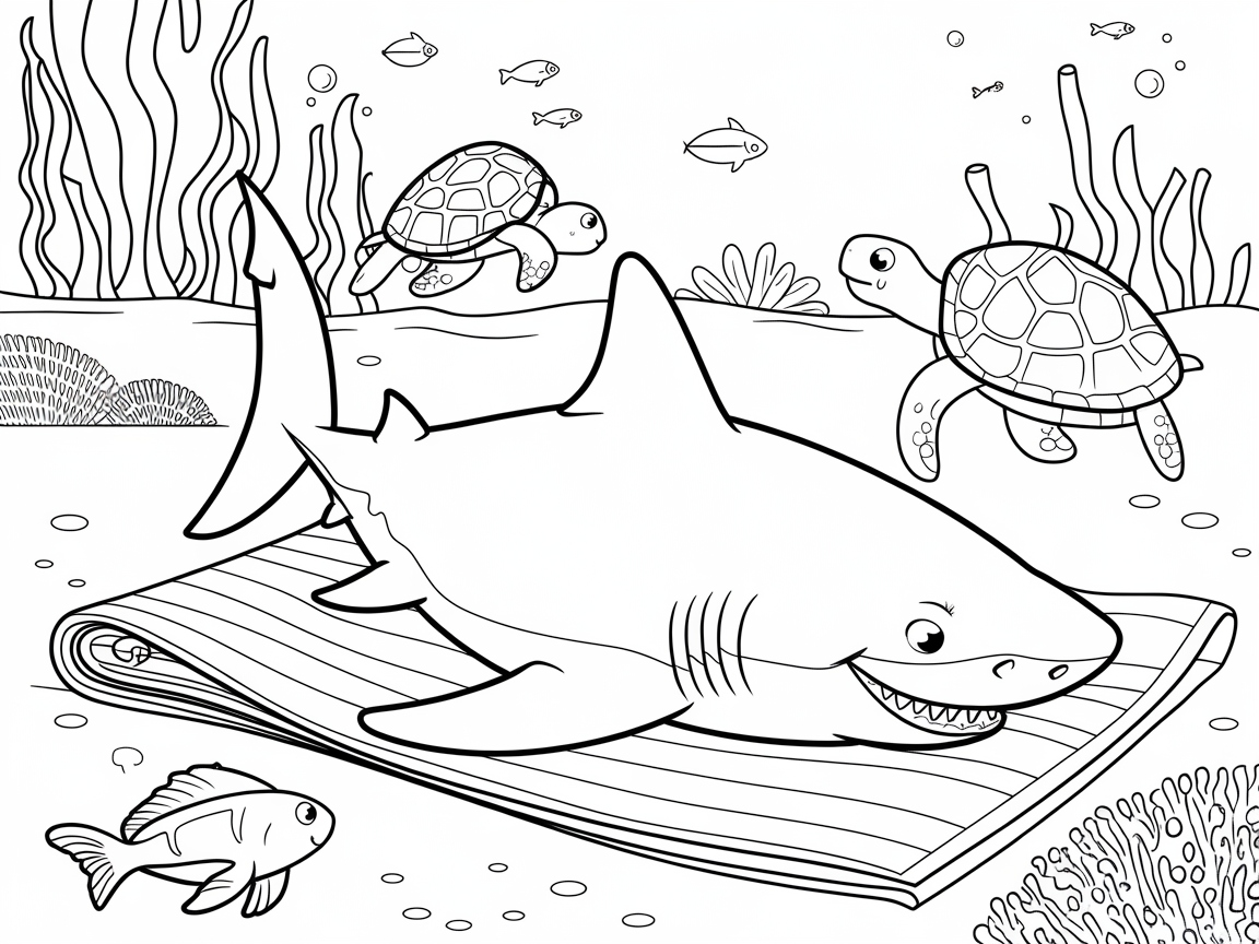 Relax Under the Sea with This Shark and Turtle Coloring Page