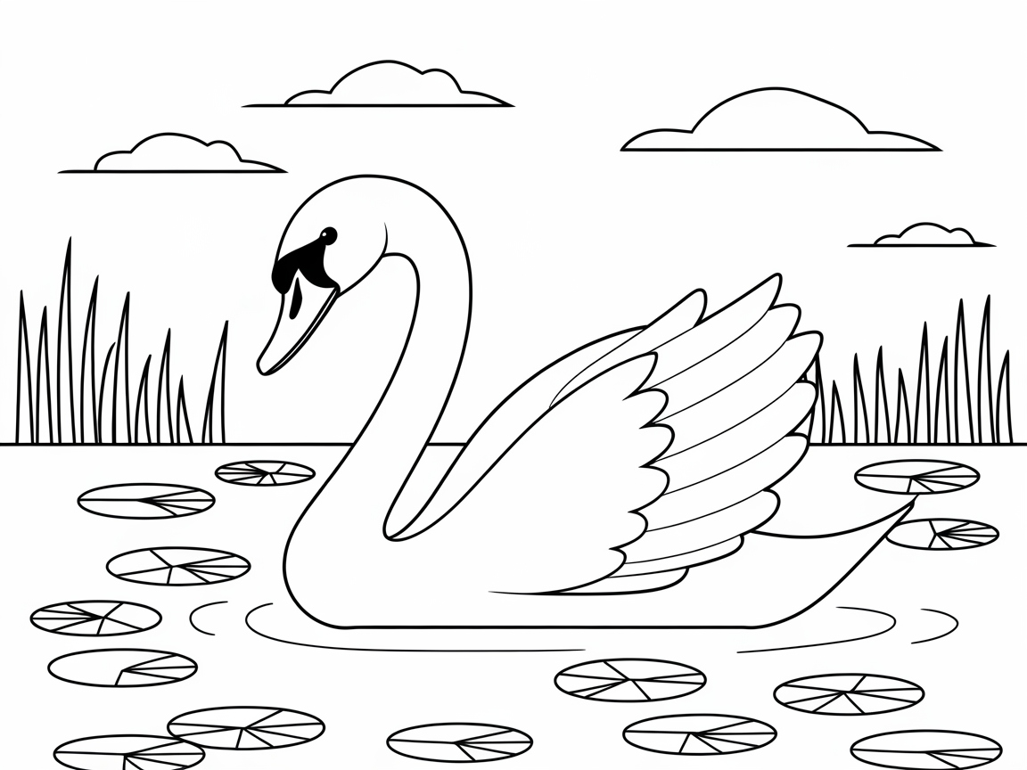 Graceful Swan on a Tranquil Pond Awaiting Your Colors