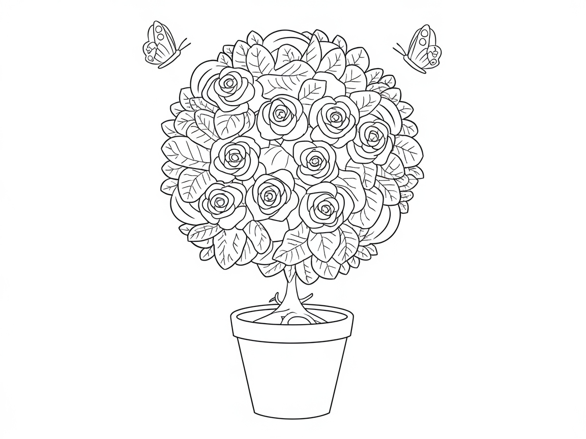 Blossoming Rose Topiary with Fluttering Butterflies