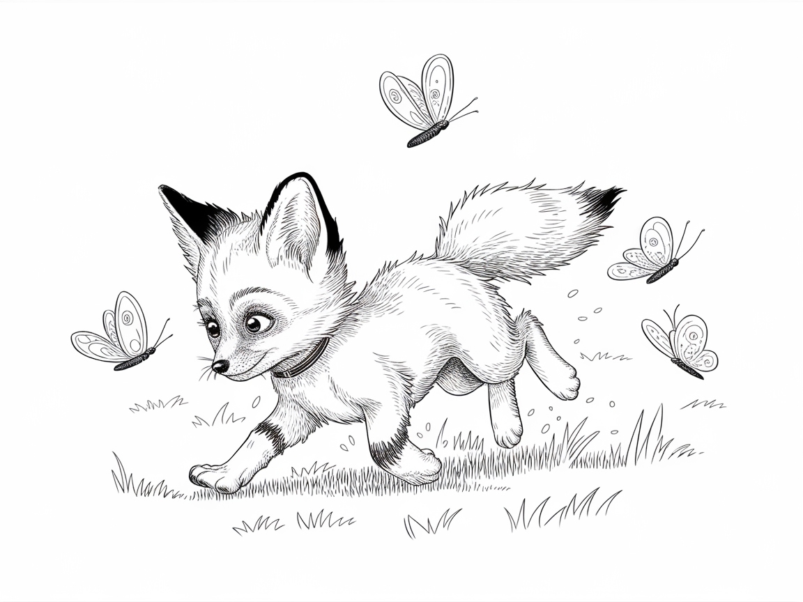 Playful Fox Chasing Butterflies in the Meadow