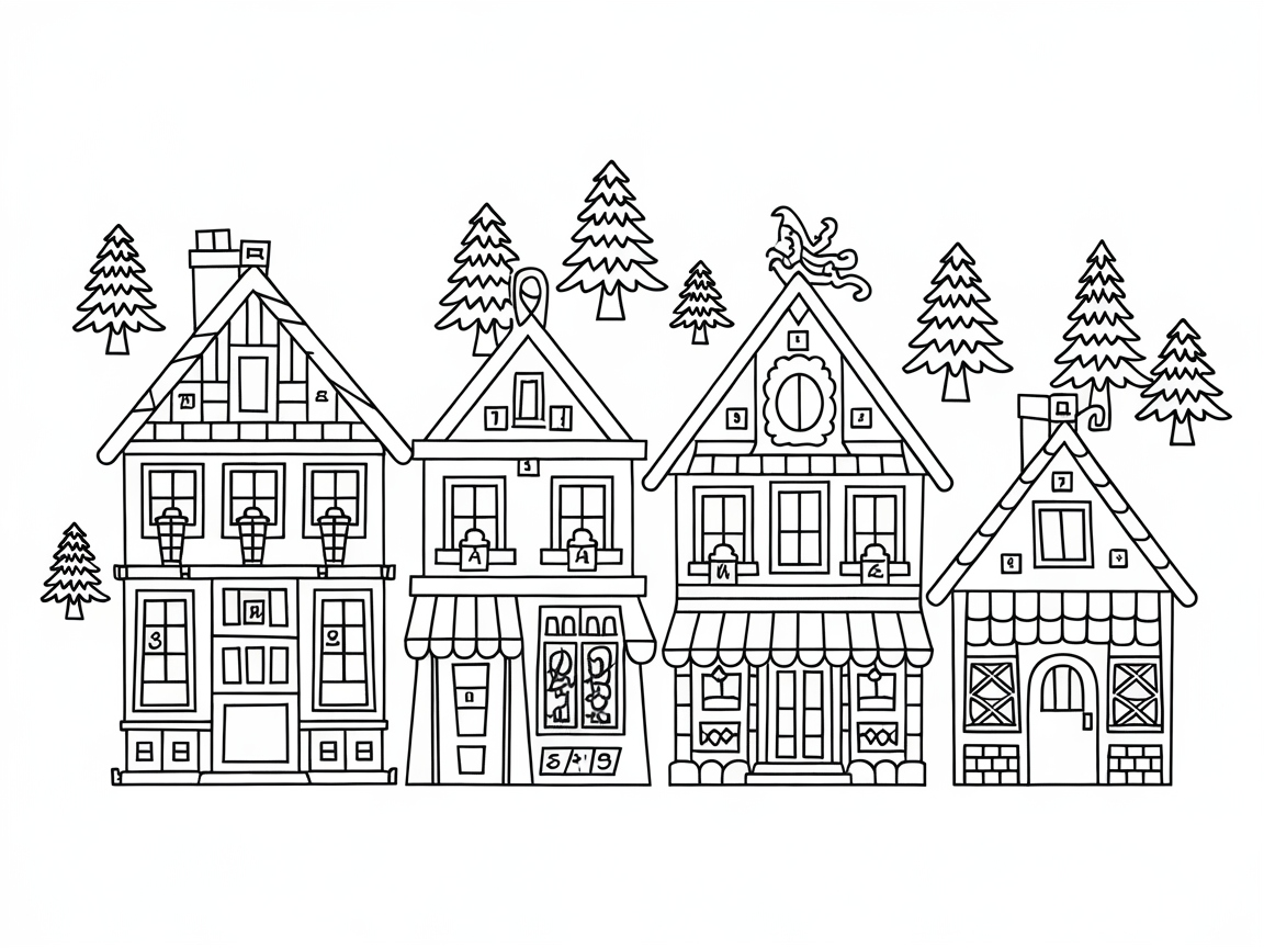 Color a Charming Christmas Village