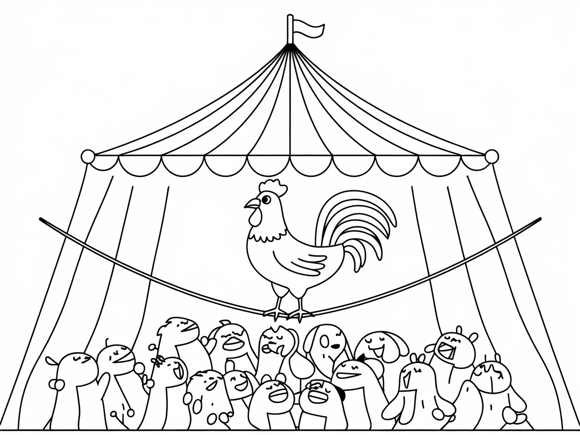 Circus Rooster on the High Wire