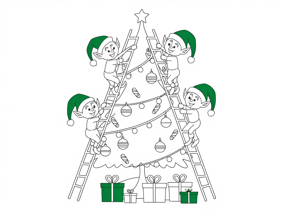 Elves Busy Decorating the Christmas Tree