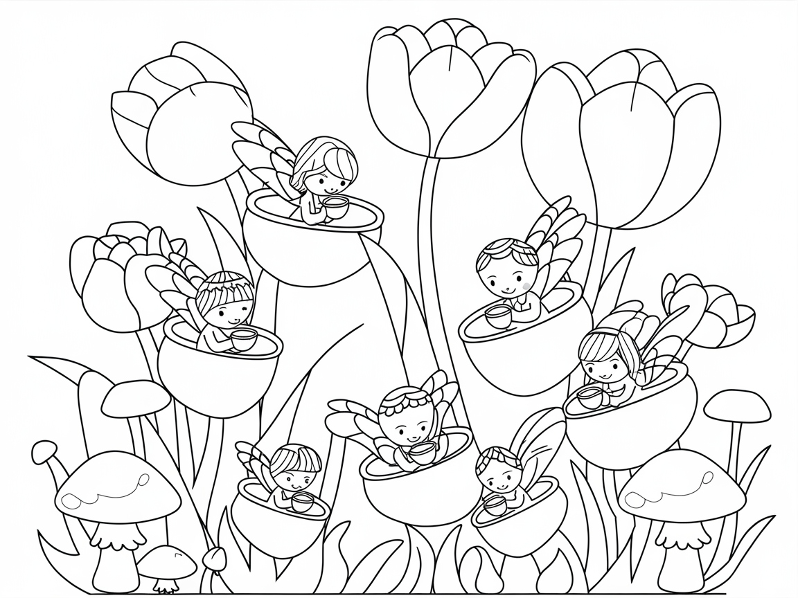 Fairy Tea Party Among the Flowers