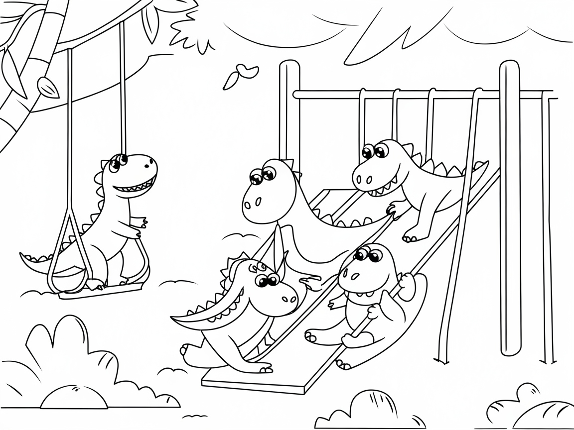 Join These Playful Dinosaurs at the Playground