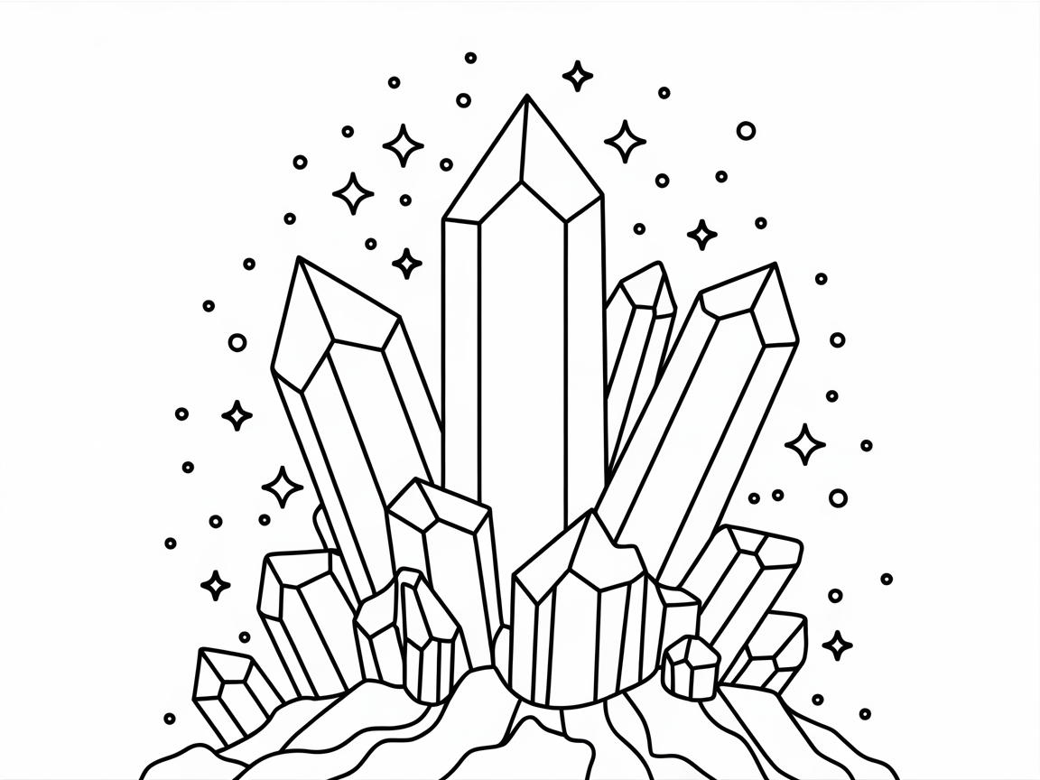 Sparkling Crystal Cluster Coloring Page