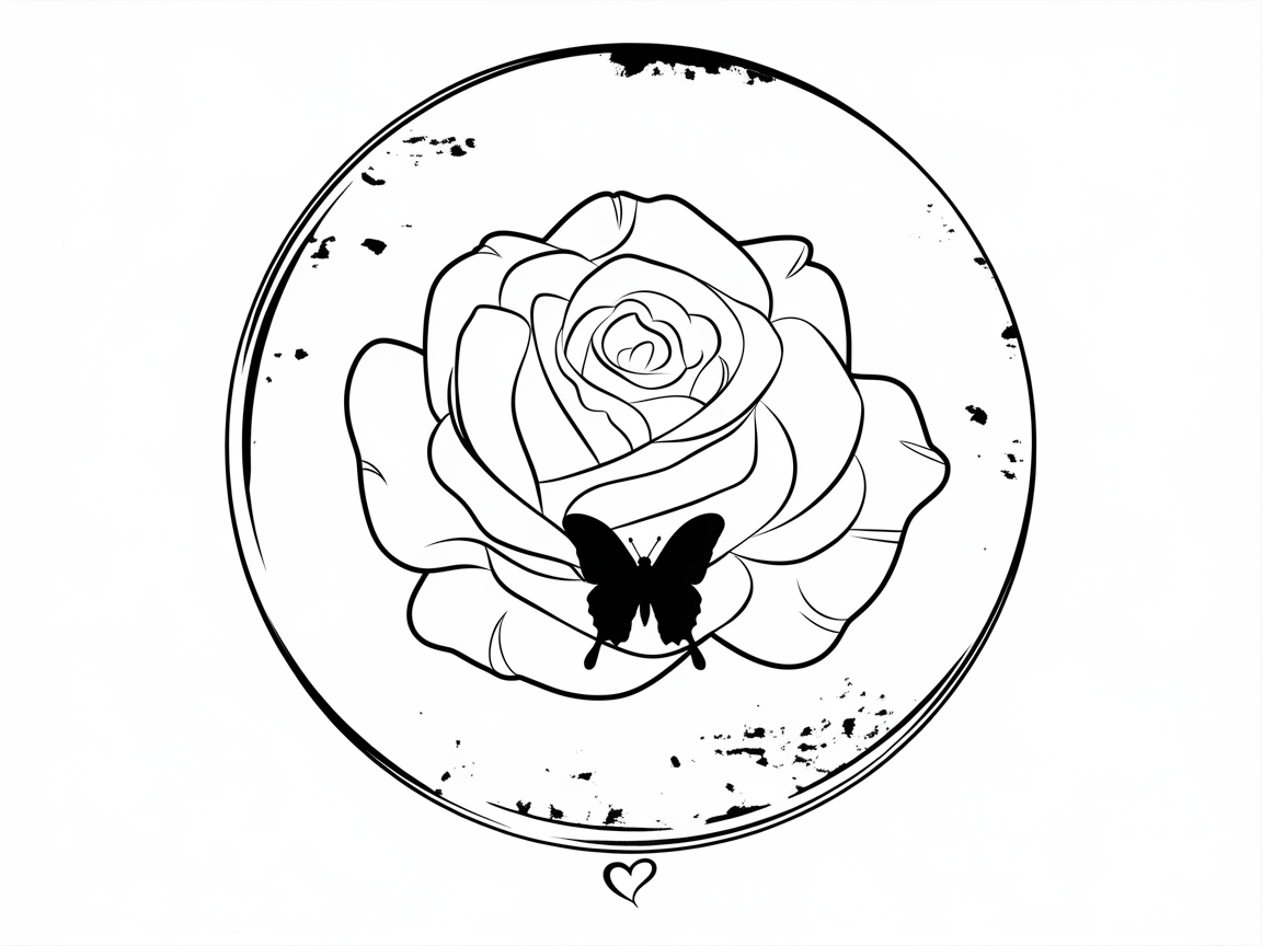 Whimsical Butterfly on a Blooming Rose Within a Rustic Frame