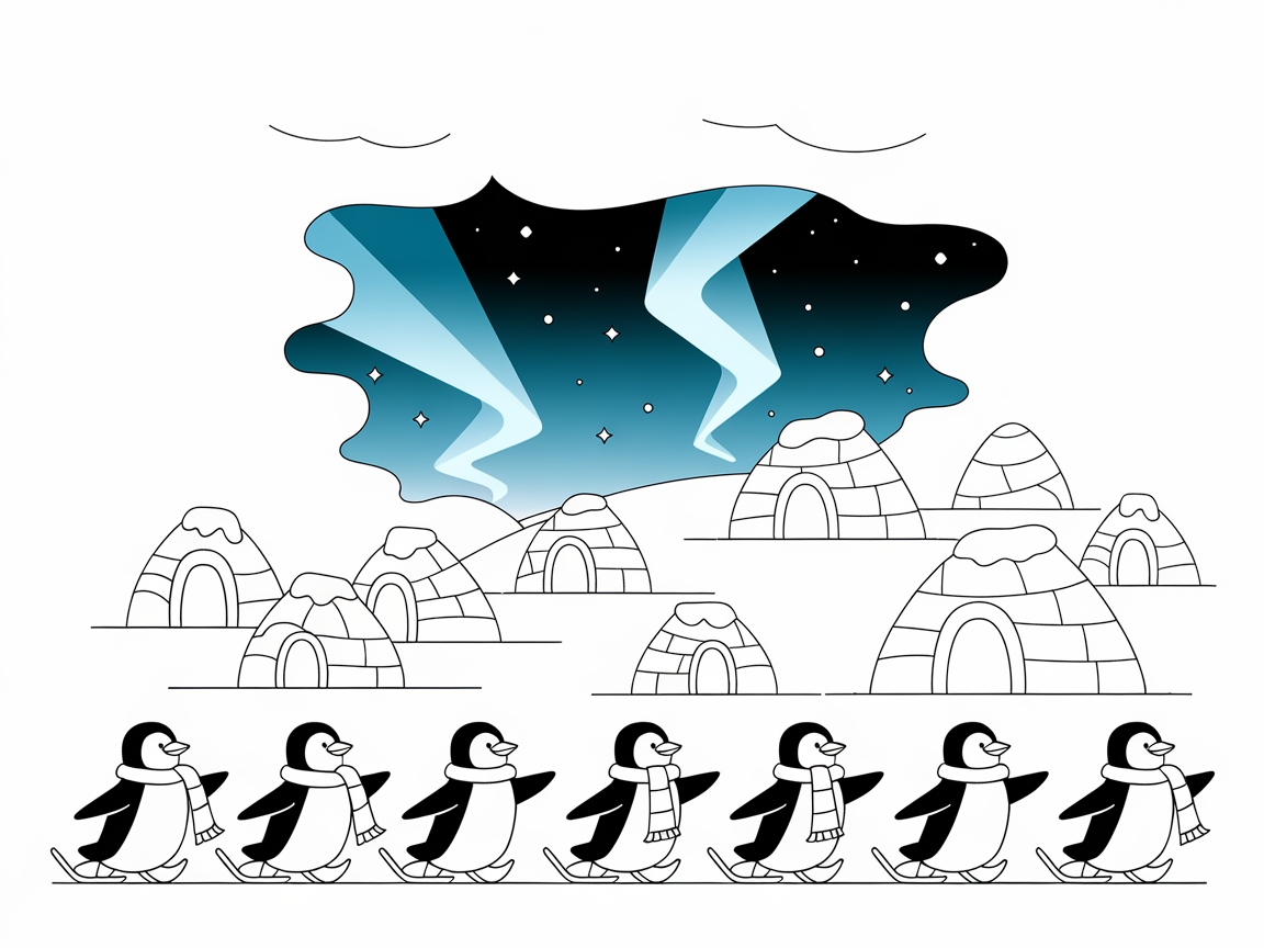 Penguin Parade Under the Northern Lights