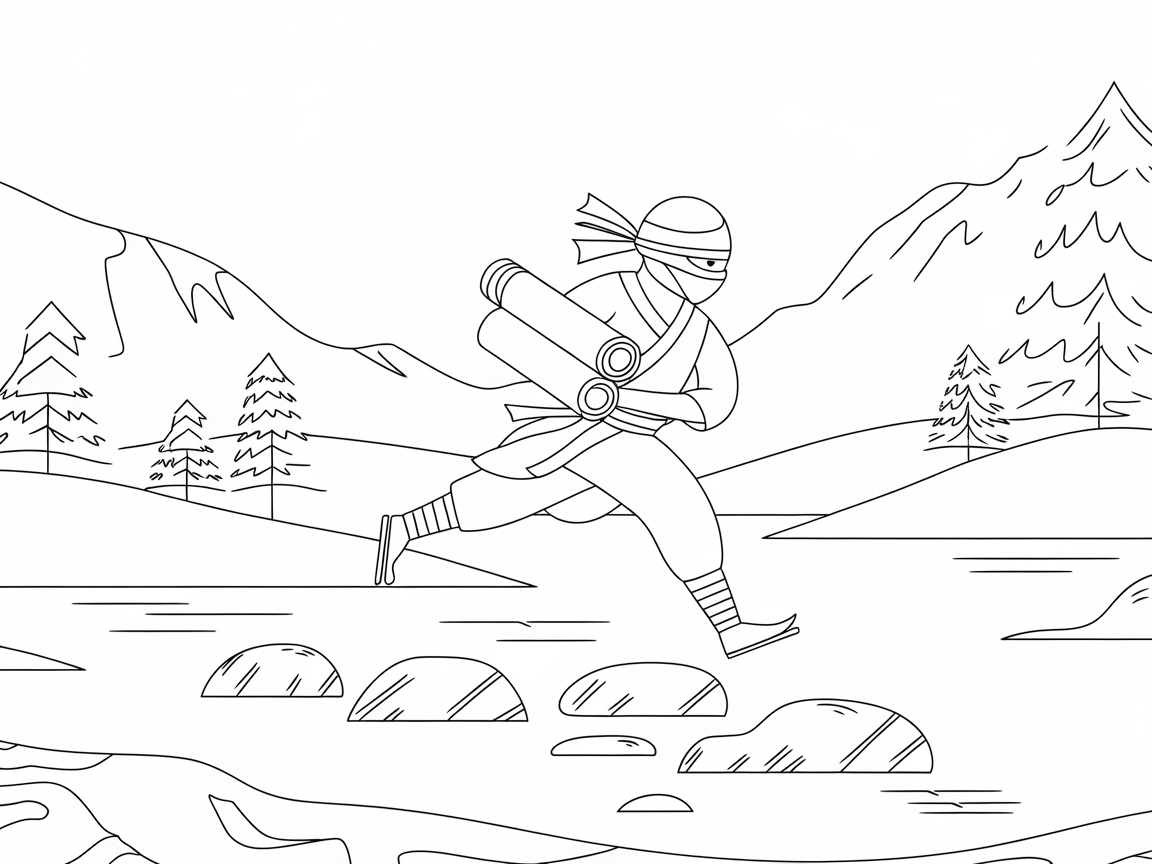 Stealthy Ninja Crossing a Mountain Stream