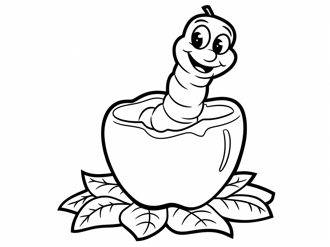 Cheerful Worm in an Apple Scene
