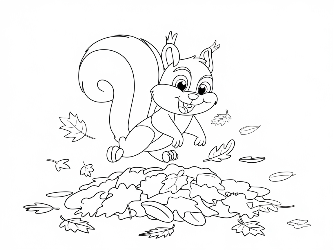 Leap Into Fun with This Squirrel Leaf Pile Page