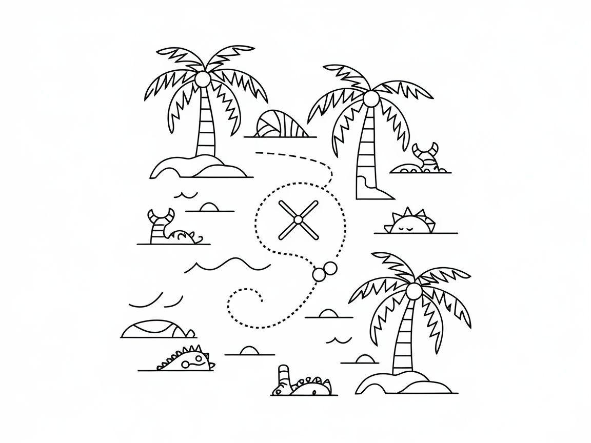 Island Treasure Hunt Coloring Page