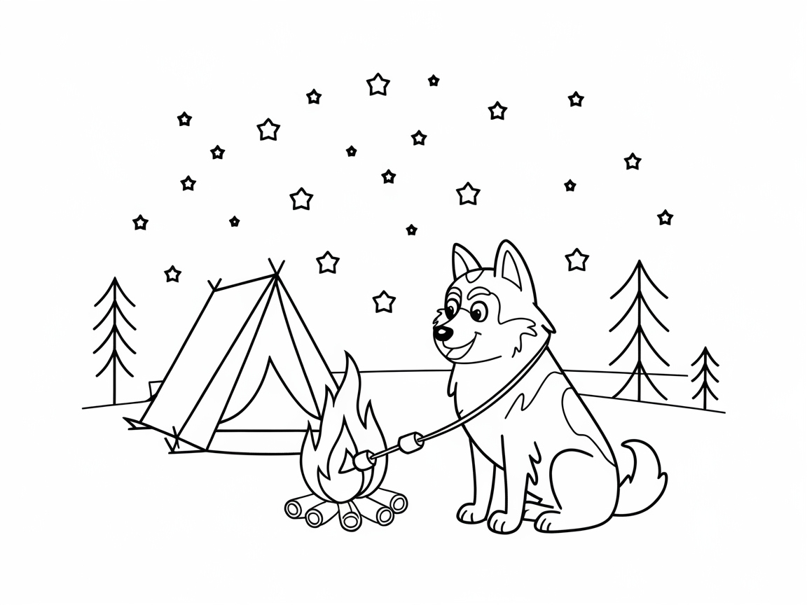 Husky on a Starry Camping Night