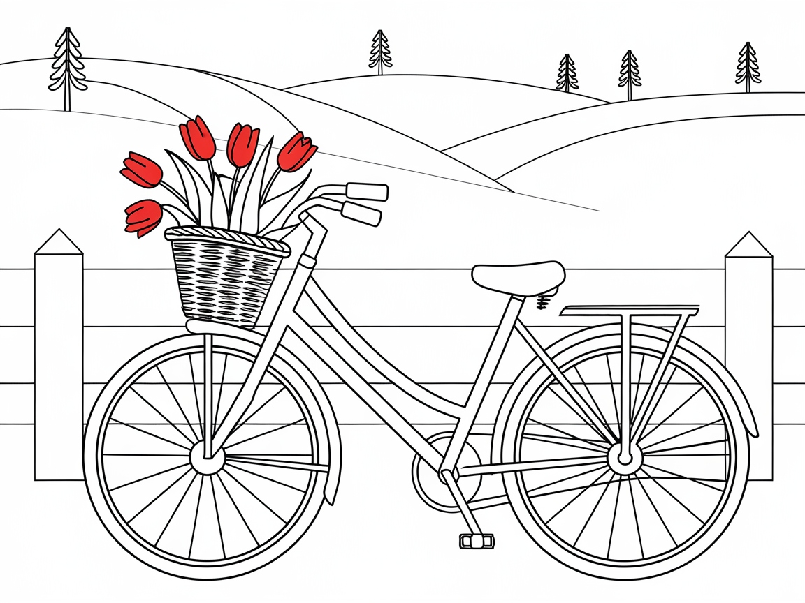 Charming Bicycle with Tulip Bouquet: Pedal into Spring