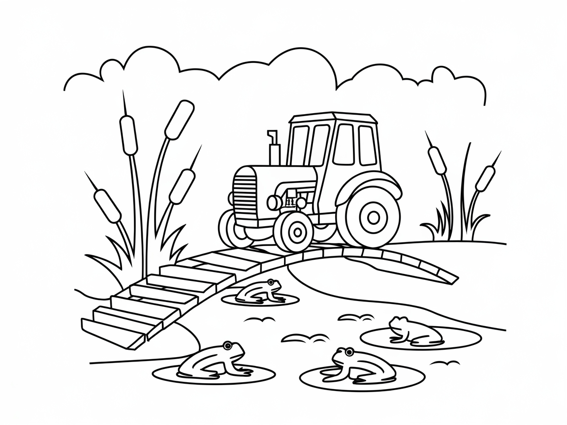 Country Crossing with Tractor and Frogs