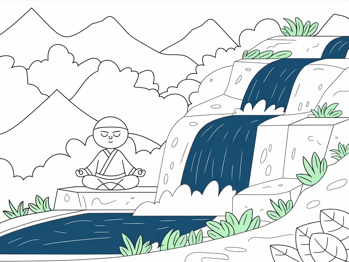 Peaceful Ninja Meditation by a Waterfall