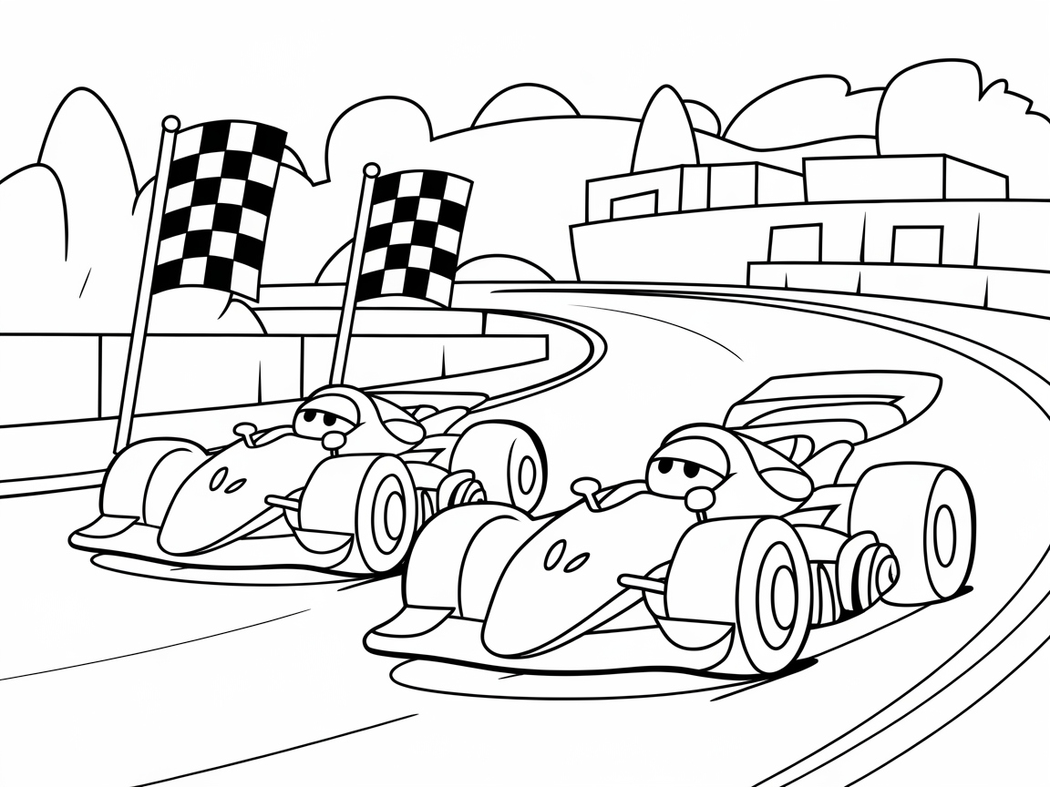 Speed into Fun: Racing Cars Coloring Page