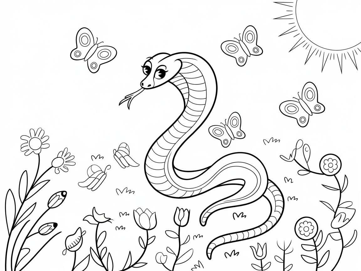 Fluttering Fun with This Garden Cobra Coloring Page