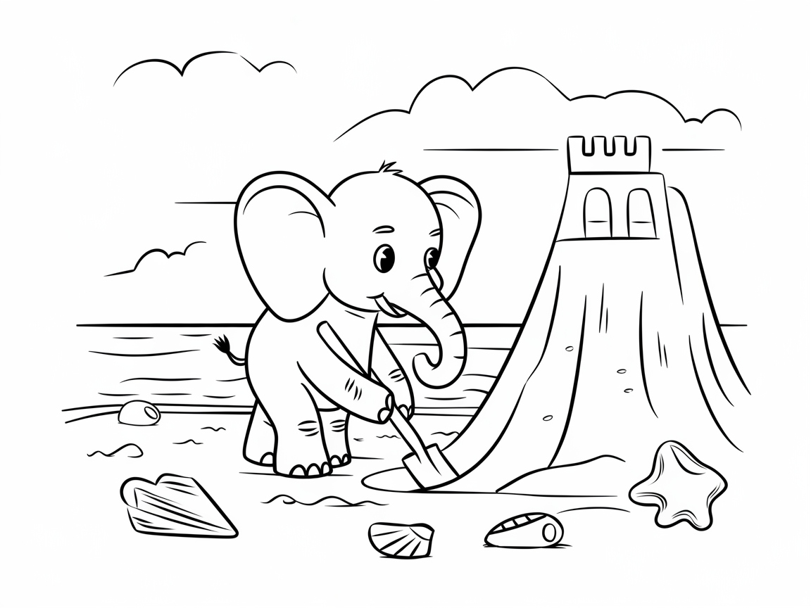 Beach Day Bliss with Sandcastle Elephant