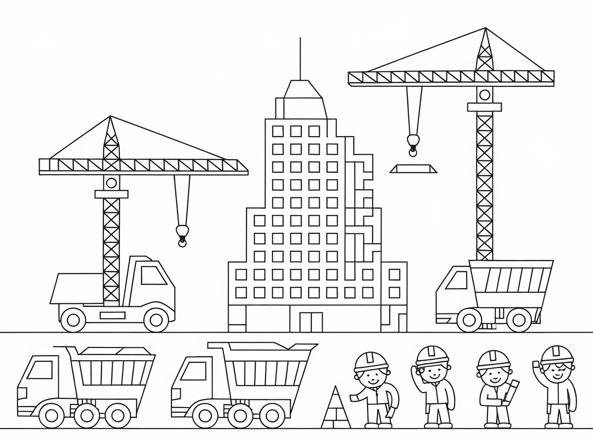 Get Creative with This Busy Construction Site Coloring Page